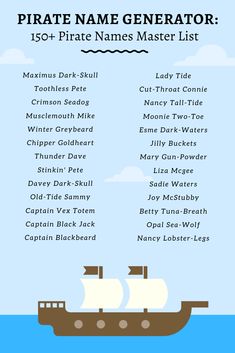 the pirate name generator list for kids