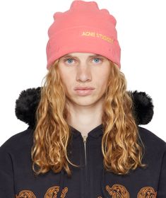 Knit wool-blend beanie in pink. · Distressing throughout · Logo embroidered at rolled brim Supplier color: Pink Pink Knit Beanie, Mens Wide Brim Hat, Wide Brim Hat Men, Playful Pink Beanie, One Size Fits Most, Pink Yarn Beanie, One Size Fits Most, Casual Pink One-size Beanie, Playful Pink Beanie, Pink Bucket Hat, Lipstick Bag