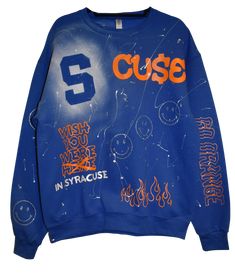 Syracuse University Sweatshirt College Crew Sweater With Logo Print, Blue Screen Print Sweatshirt For Streetwear, College Merch Aesthetic, Collegiate Crew Sweatshirt With Graphic Print, Varsity Crew Sweatshirt With Logo Print, Collegiate Fall Sweatshirt For Streetwear, Blue Letter Print Sweatshirt For Streetwear, Blue Sweatshirt With Letter Print For Streetwear, Collegiate Crew Sweatshirt With Screen Print