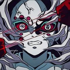 an animated image of a woman with red eyes