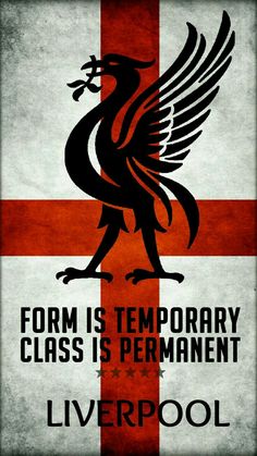 a red and white sign with a black bird on it's side, says form is temporary class is permanent liverpool