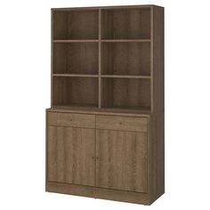 an open bookcase with two doors and drawers