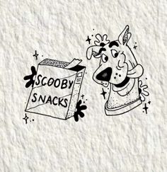 a drawing of a dog with a bag of scooby snacks