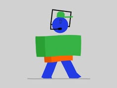 an animated image of a person walking with a television on his head