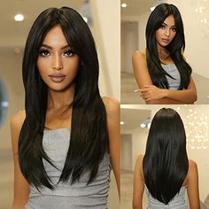 Straight Long Black Layered Wig Wig Store Mid Length Black Hair Straight, Hairstyles For Medium Black Hair, Blowout Hair Straight, Types Of Haircut For Women Long Hair, Black Long Layered Hair, Long Layered Black Hair, Haircut 2020 Trends Women, Long Layers V Cut, Triangle Face Shape Hairstyles