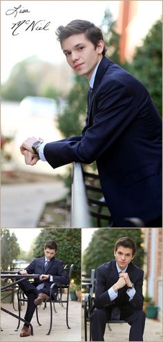 a man in a suit and tie sitting on a bench with his hands folded out