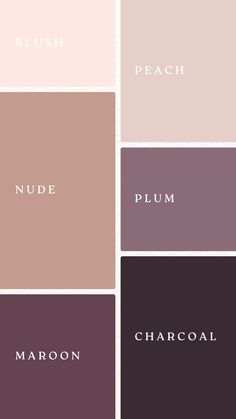 four different shades of brown, pink, and purple with the words nude plum