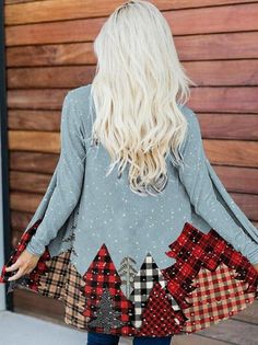 WISH AliExpress ebye 2020 Europe, America, autumn and winter Christmas tree printing mosaic long sleeve cardigan women – bydudecom Christmas Tree Forest, Holiday Cardigan, Snowy Christmas Tree, Upcycle Clothing, Upcycle Clothes Diy, Snowy Christmas, Altered Clothing, Up Cycle, Plaid Christmas Tree