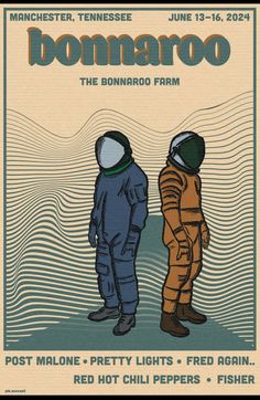 two men in space suits standing next to each other with the words bombaro on them