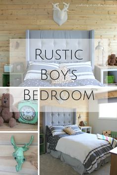 a collage of photos with the words rustic boys's bedroom