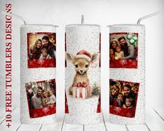 three christmas candles with photos on them