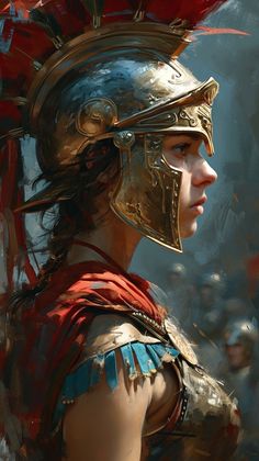 Female Art Painting, Fantasy Pictures, Warrior Girl, Greek Art, Exploring The World, Fantasy Warrior, Digital Art Girl