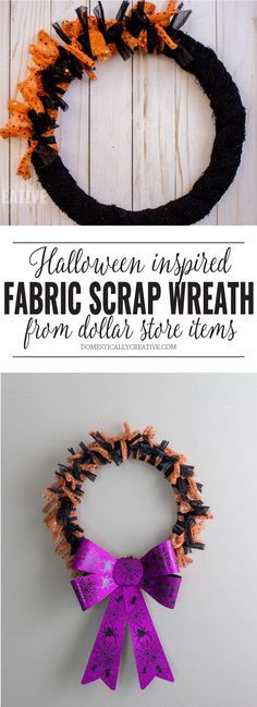 halloween inspired fabric scrap wreath from dollar store items