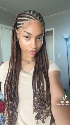 Braids Inspo Short, Braided Hairstyles Without Extensions, Braids With A Side Part, Cornrows Extensions Braids, Corn Row Box Braids, Feedin Braids With Box Braids, Fulani Braids With Curled Ends, Cornrows Boho Braids For Black Women, Beach Braids Black Women Summer