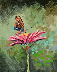 a painting of a butterfly sitting on top of a flower