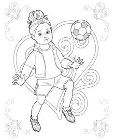 a boy playing with a soccer ball coloring page