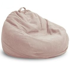 a pink bean bag chair sitting on top of a white floor