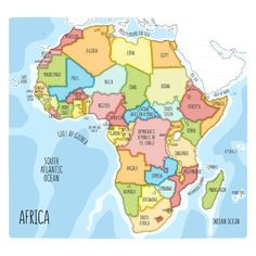 a map of africa with all the countries and their names in bright colors on it