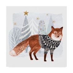 a fox wearing a sweater in the snow