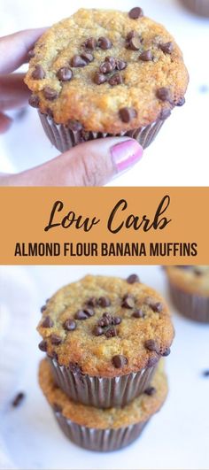 low carb almond floured banana muffins with chocolate chips in the middle