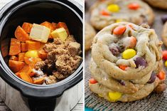 two pictures side by side one has cookies and the other has candy corn in it