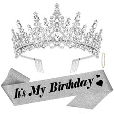 PRICES MAY VARY. It's My Birthday Sash + Silver Birthday Crown Set RHINESTONES TIARA: Made of quality metal frame with sparkly rhinestones, the colors on the crown are absolutely gorgeous,each crystal sparkled like shiny diamonds and wears it as regal as a real princess.The side-comb design makes the crown more secure and comfortable to wear,it can bend to fit the heads of women IT'S MY BIRTHDAY SASH: Our sash is constructed of the most beautiful silver glitter material and hand pressed foil tha Crown Birthday Ideas, Birthday Sash And Crown, Comb Design, Crown Silver, Princess Decorations, Crown Birthday, Birthday Tiara, Birthday Sash, Crown For Women