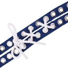 a pair of blue and white leather bracelets with silver studded details