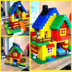 a lego house is shown in four different pictures