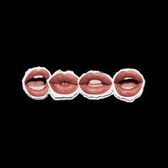 four stickers with the shape of three lips in different positions on a black background