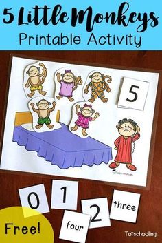 five little monkeys printable activity for kids to practice number recognition and counting with free cut - outs