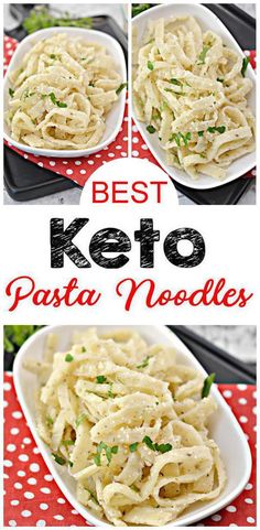 the best keto pasta noodle recipe is shown in three different pictures, including one with