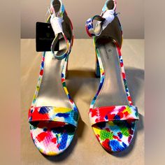 Worthington, Beckwith, Heeled Strappy Dress Shoe, 7.5 M, White Multi. Spring Multicolor Heels, Multicolor Floral Print Heels For Spring, Floral Print Heels For Spring, Fitted Floral Print Heels For Spring, Multicolor Fitted Heels For Spring, Spring Multicolor Fitted Heels, Summer Fabric Heels, Spring Fabric Heels, Summer Multicolor Floral Print Heels