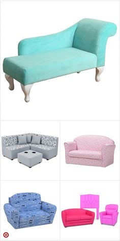 several different types of couches and chairs with the same color scheme on each one