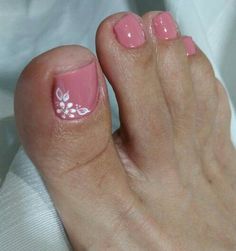 Pink Floral Pedicure, Pedicure Flowers Toenails, Flower Design Pedicure, Pink Toes With Flower Design, Hawaiian Pedicure Ideas, Floral Pedicure Designs, French Tip Toes With Flower Design, Toe Flower Designs, Flowers On Toe Nails