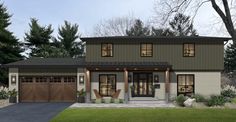 this is an artist's rendering of a house with garages and attached porches