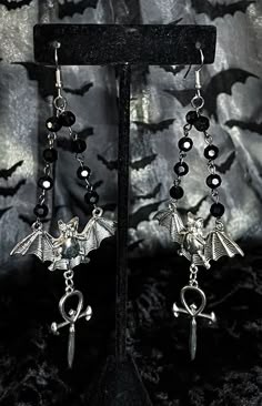 Vampire Cross Earrings is nickel free that's festive and fun. I hope you love wearing this beautiful piece as much as I love creating them.  With Love,  Paris Silver Jewelry For Halloween Alternative Fashion, Alternative Style Halloween Jewelry As A Gift, Gothic Silver Jewelry For Costume Party, Alternative Style Jewelry For Halloween Party, Alternative Halloween Party Jewelry, Alternative Style Halloween Party Jewelry, Silver Punk Costume Jewelry, Silver Punk Jewelry For Costume, Punk Style Silver Jewelry For Costumes