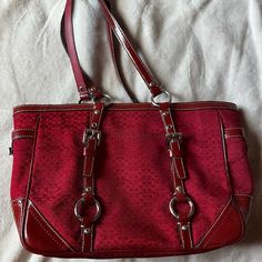 Red Coach Purse Never Used Vintage Red Coach Bag, Red Bags With Silver-tone Hardware, Red Coach Purse, Red Coach Bag, Closet Redo, Mini Hand Bag, Prada Mini, Visual Archive, Genuine Leather Totes