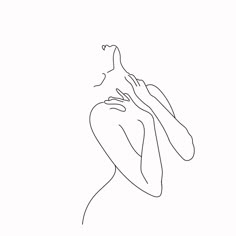 a black and white line drawing of a woman's back with her hands behind her head