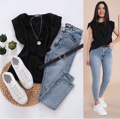 Jeans Outfit Women Casual, Casual Chic Summer Outfits 2024, College Wear Outfits, Outfits Con Jeans Y Tenis, Outfit Con Jean, New Jeans Jeans, Outfit Ideas With Black Jeans, Outfit Casual Mujer, Outfit Mom Jeans