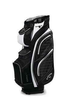 a black and white golf cart bag