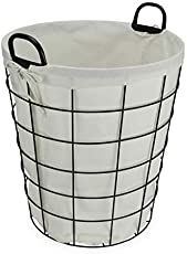 a large white basket with black handles and wire on the bottom, sitting in front of a white background