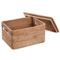 two woven baskets sitting on top of each other