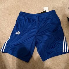 Nwt Adidas Blue 3 Stripe Shorts. Perfect Condition Just Never Wore. Size Large Blue Athletic Shorts With Three Stripes For Sports, Blue Sports Shorts With Three Stripes, Blue Sporty Athletic Shorts With Three Stripes, Blue Striped Sporty Athletic Shorts, Adidas Blue Athletic Shorts With Built-in Liner, Adidas Blue Shorts With Three Stripes, Adidas Blue Sports Shorts, Adidas Blue Athletic Shorts For Sports, Adidas Moisture-wicking Shorts