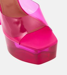 Dalida Glass PVC platform mules in pink - Amina Muaddi | Mytheresa Platform Mules, Amina Muaddi, Polyvinyl Chloride, Party Looks, Color Name, Color Names, Wedge Shoes, Open Toe, High Fashion