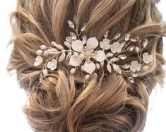 Bridal Hair Comb, Gold Floral Wedding Headpiece, Floral Crystal Hair Comb, Polymer Clay Flower Wedding Comb, Bridal Floral Hairpiece - Etsy Hair Roll, Gold Wedding Hair Piece, Bohemian Flower Crown, Floral Headpiece Wedding, Wedding Hair Wreath, Gold Hair Comb, Bridal Hair Headpiece, Gold Hair Accessories, Crystal Hair Comb