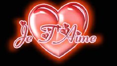 the logo for je t'aime, with two hearts in red and pink