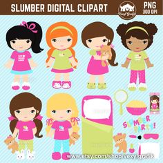 girls clipart with different outfits and accessories