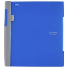 a blue folder with five star stickers on the front and back cover is shown