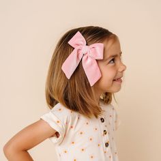 Shop Nylon Headband: HERE Shop Hair Clips + Pigtail Sets: HERE Shop Knot Headband: HERE Toddler Hairstyles, Bow Sash, Perfect Bow, Bow Clip, Newborn Essentials, Come Undone, Small Bows, Happy Mom, Velvet Bow