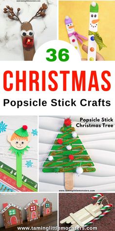 christmas popsicle stick crafts with text overlay that reads 35 christmas popsicle stick crafts